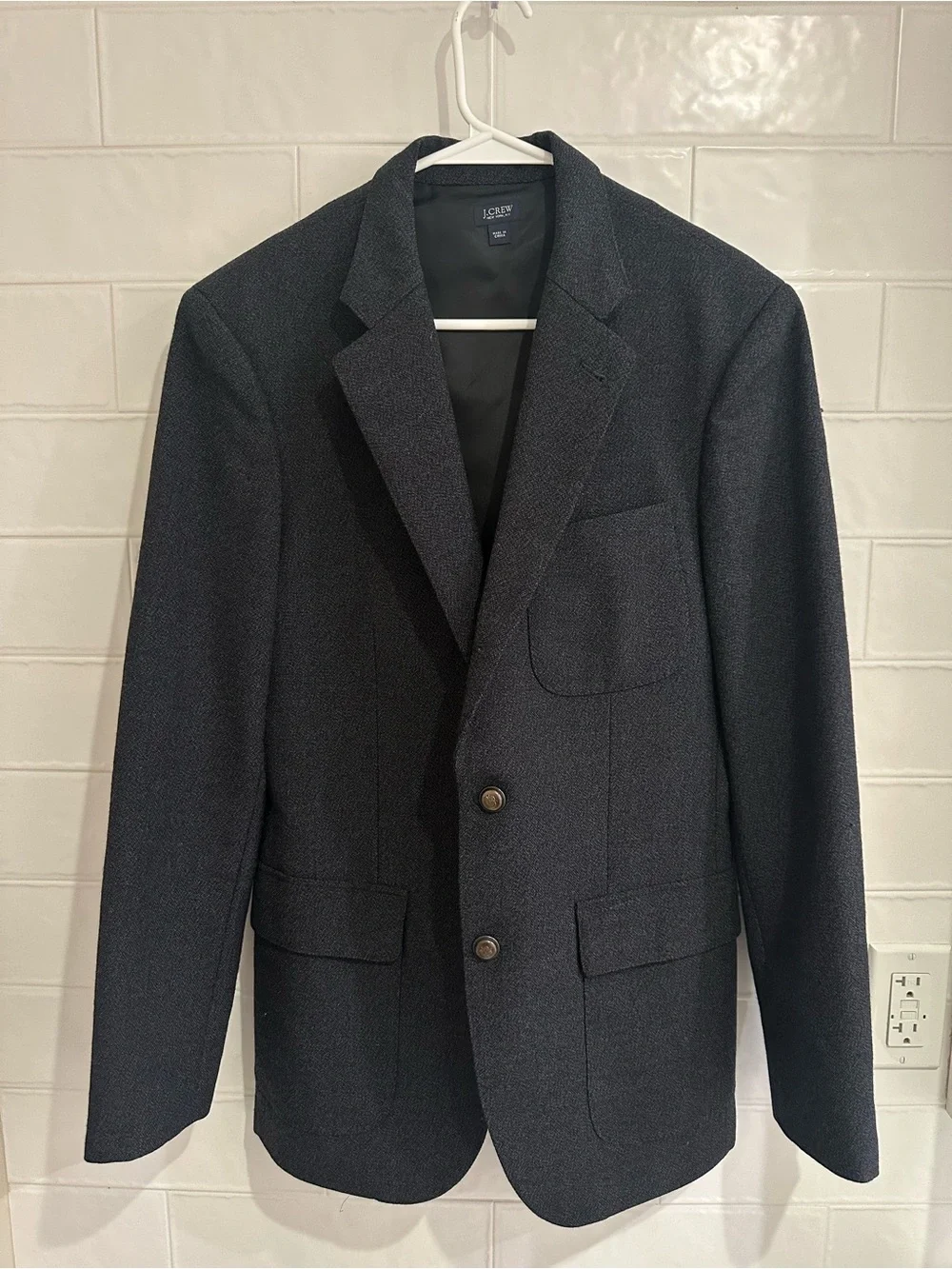 J Crew Abraham Moon Mens 38R Blue Wool Blazer Sport Coat Elbow Patches British